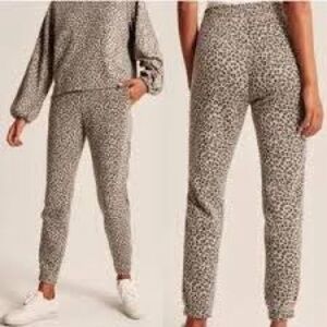 Abercrombie & Fitch Leopard Print snap side sweatshirt & Joggers set LUX lounge